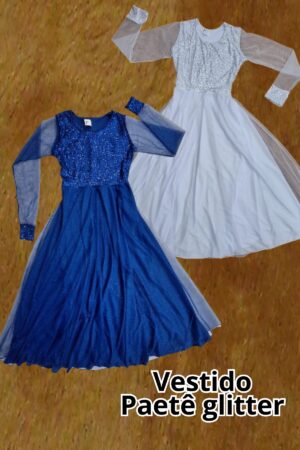 Vestido Longo Paete Glitter Saia Dupla
