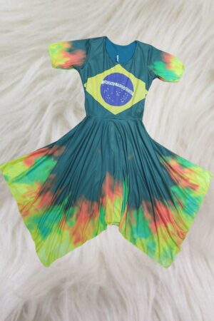 Vestido Brasil em chamas - estampa total com manga