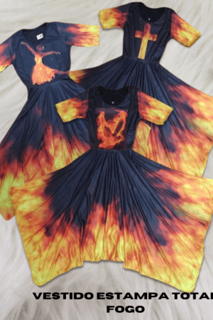 Vestidos estampa total com manga - Fogo