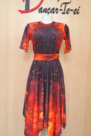 Vestido Labaredas - estampa total - com manga